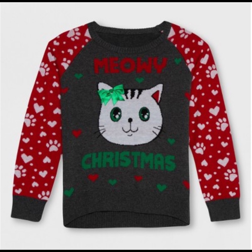 🎁 Well Worn Girls Holiday sweater charcoal gray/red
